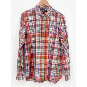 Ralph Lauren Men's 100% Cotton Plaid Colorful Long Sleeve Collared Shirt Size L